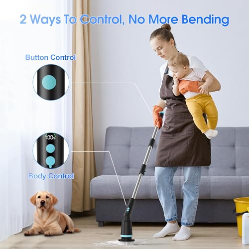 Electric Spin Scrubber Cordless with Remote Button, 8 Brush Heads, IPX7 Waterproof, 3 Speeds, Adjustable Handle (11-51”), Bathroom, Tile, Kitchen, Car & Floor Cleaning Tool (Black) - Image 4