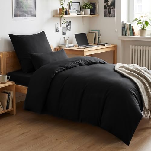 RUIKASI Bettwäsche 140x200 2teilig Schwarz - Polyester Mikrofaser Bettwäsche-Sets Oeko-TEX… – Ansicht 2