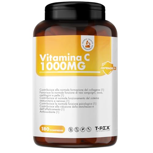 Vitamina C 1000mg, 180 Compresse Vegan, 6 Mesi di Fornitura -Integratore Vitamina C Pura da Acido Acorbico - Difese Immunitarie, Contro Stanchezza ed Affaticamento