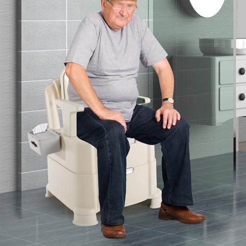Tyvotrend Campingtoilette, Tragbare Reisetoilette mit Sensory Light und Rückenlehne, Mobile Toilette mit Abnehmbaren Armlehnen und Tissue-Box, Trockentrenntoilette für Menschen (Grün)