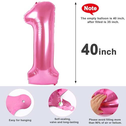 Image of 1 Balloon Numbers Birthday Decorations, 40In Pink Balloons for Men Women | Eye-catching Appearance, Perfect Decorative Centerpieces, Convenient Self-sealing Structure, Widely for Various Occasions