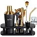 Produktbild BARMINGO® Edelstahl Cocktail Set 11tlg.  700 ml Cocktail Shaker Set mit Ständer und Bar Zubehör, Cocktailshaker Set | Barkeeper Set | Cocktail Mix Set | Bar Set | Geschenkset | Schwarz & Gold