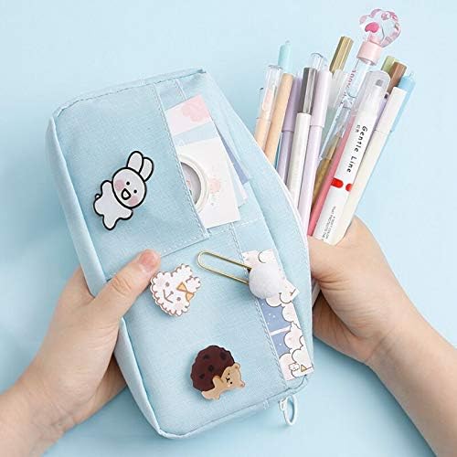 Kawaii Pencil Case with 3 Pins - Aesthetic Stationery School Supplies (Blue)