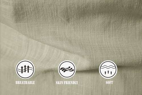 VANCOOG Men's Cotton Linen Casual Shirt Long Sleeve Henley Hippie Beach Tops Vacation Tshirts Light Green XL — view 6