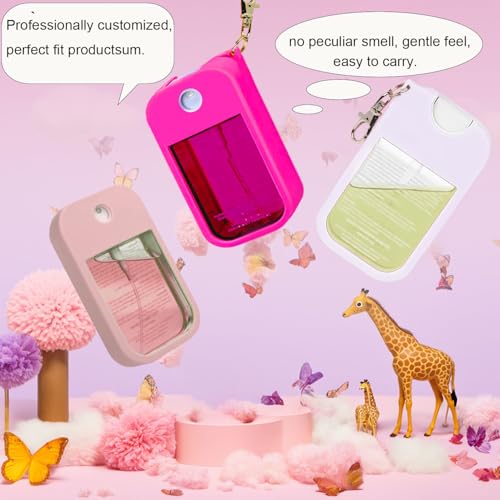 Shontotao Silicone Case for Touchland Power Mist & Glow Mist 1 fl oz Hand Sanitizer spray, 2-Pack with Keychain, Also compatible with some 1.69FL sanitizing & perfume bottles(Pink+Rose red)
