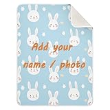 Mantas de muselina azul de conejitos personalizados, acogedoras, mantas con monograma de conejito para guardería, cochecito, cuna, 30 x 40 pulgadas, necesarias para bebés