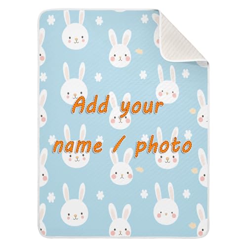 Custom Cute Bunnies Blue Muslin Blankets Cozy customised Bunny Monogrammed Blankets for Nursery Stroller Crib 30x40in necesarias para Bebes