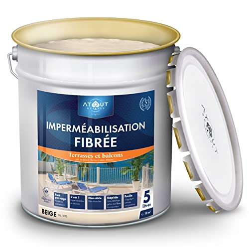 Atout Résines Peinture Résine d'étanchéité fibrée 7047 5L pour dalle extérieur, balcon, terrasse circulable, garage, toiture, prêt a l'emploi, idéal pour le traitement de micro fissure