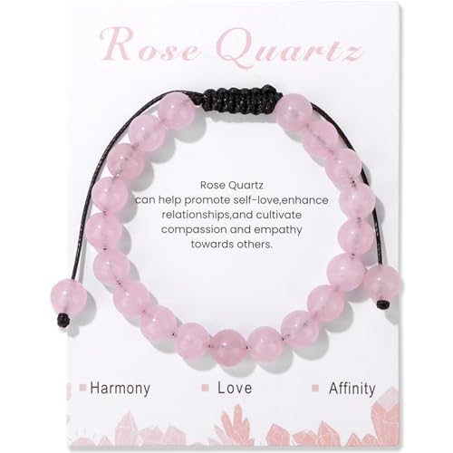 Image of TBIBINWP Crystal Bracelet, 8mm ADJUSTABLE Stretch Natural Bead Bracelet, Birthday Valentines Mother's Father's Day Jewellery Gifts for Women Men Girl Boy