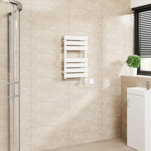 Image of Warmehaus Flat Panel Electric Heated Towel Rail Touch Screen Timer Bathroom Radiator Prefilled White 650x400mm 400W