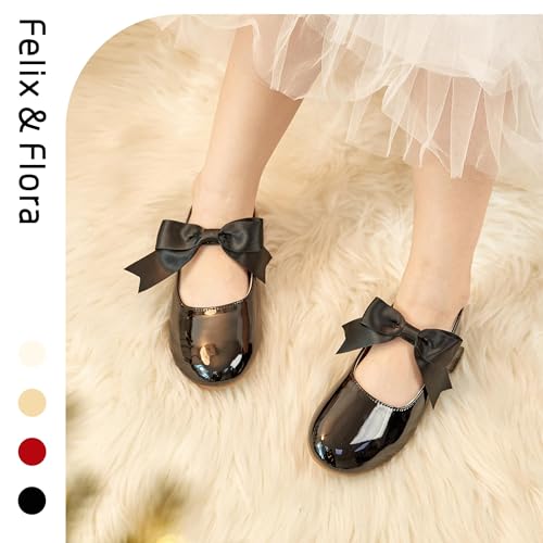 Felix & Flora Toddler Girl Black Princess Dress Shoes Size 8 Flower Girl Mary Jane Ballet Flats for Wedding Party by Felix & Flora - Image 2
