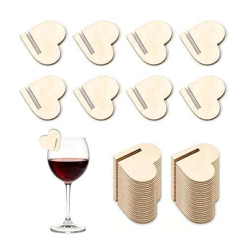 40 Segna Bicchieri Calici Cuore,IFTHGIO Segnabicchieri Per Bicchieri Acqua | Marcatore Per Bicchieri In Legno,Identificatore Bicchieri Riutilizzabile,Con Scanalature,Superficie Liscia,Per Matrimoni