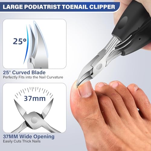 Toenail Clippers for Thick Toenails for Seniors, Angled Head Large Toe Nail Clippers Set for Men, Heavy Duty Ingrown Toenail Clippers with Wide Jaw, Ultra Sharp Slanted Nail Cutter with Long Handle - Thumbnail 3