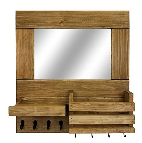 Bristol Organizer, Mirror, Mail Holder, Shelf With Hooks - 20 Stain Colors - Key Holder Wall Shelf, Rustic Wooden Mail Organizer, Rustic Farmhouse Entryway Mirror Wall Organizer & Shelf #TOP7