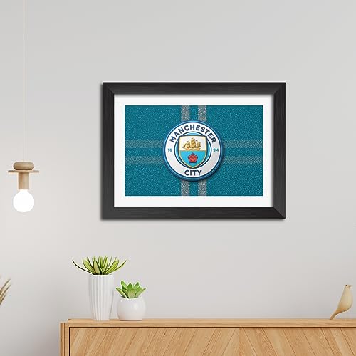 Image of TenorArts City Football Club Poster 3D Leather Textured Logo Laminated Photo Frame Painting with Matt Finish Black Textures(12 inches x 9inches)