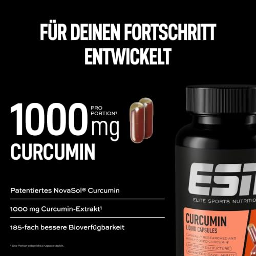 ESN Kurkuma Kapseln, 60 Kapseln, 1000 mg Curcumin pro Portion, aus patentiertem NovaSOL, 185 x höhere Bioverfügbarkeit durch flüssige Form, vegan