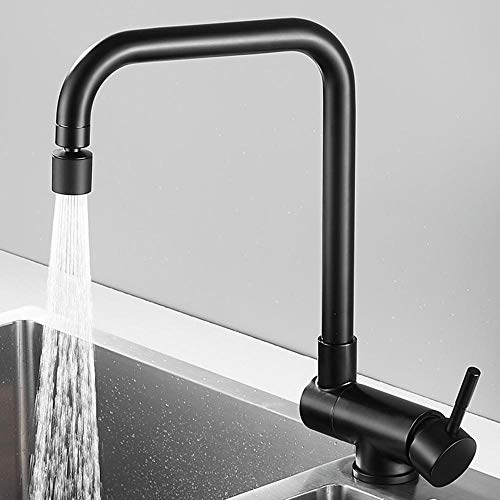 Robinet d'évier de cuisine noir chaud froid mitigeur inox pliable et rotatif