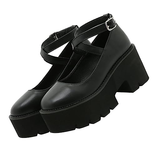 Sandales plateforme noires femme Healvian à bout rond et talons épais