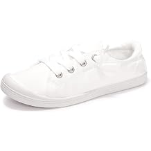 FUNKYMONKEY Slip-On Canvas Sneakers for Women, Comfortable Lightweight Lace-Up Flat Casual Tennis Shoes Breathable Walking Shoes for Everyday Wear