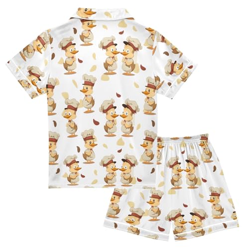 ALAZA Chef Duck Satin Pajamas Set Short Sleeve Button Down Sleepwear Summer Pjs 2 Piece2