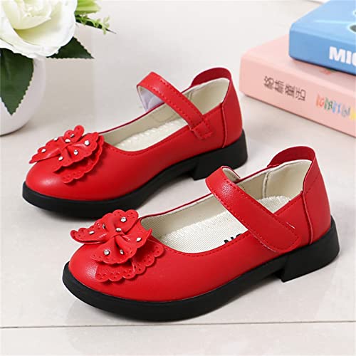 Bowknot Mary Jane Shoes for Kids Girls Ballerina Flat Shoes Dress Shoes School Shoes for Little Kid (Red, 13.5 Little Child)4