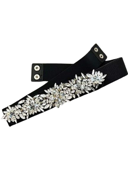 Crystal Embellished Stretch Waist Belt for Women | Elastic Cinch Belt with Rhinestone Floral Design | Adjustable Statement Belt for Dresses, Sarees, Gowns, Party & Fancy Wear-image-34