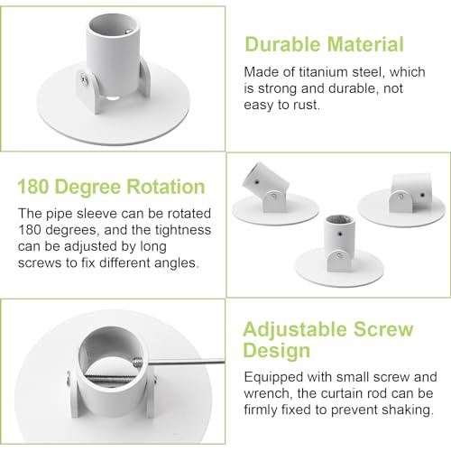 UFURMATE Shower Curtain Rod Bracket, 2Pcs 26mm Inner Diameter Titanium Steel Shower Curtain Rod Single Swivel Flange Easy Installation Curtain Rod Wall-Mount Bracket with Screws (White) by UFURMATE - Used condition - Image 4