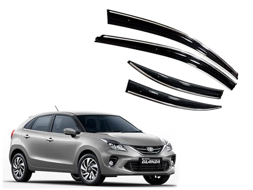 Image of CAR SAAZ Chrome Line Door Visor for GLANZA (2019-2022)(Set of 4Pcs) | Rain Guard | Wind Deflector