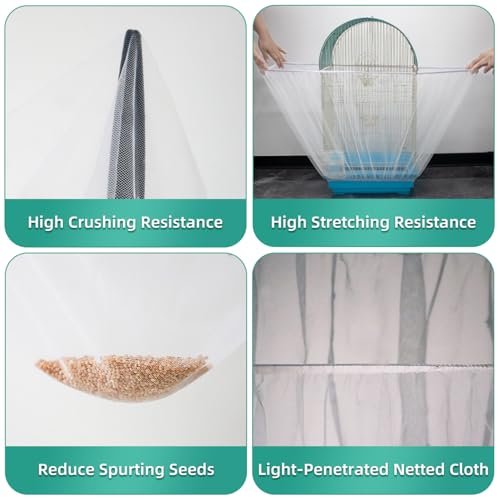 Image of Bird Cage Seed Catcher, Seed Catcher Guard Net Cover, Parrot Nylon Mesh Net Cover, Universal Soft Airy Cage Net Stretchy Skirt for Round Square Cages (Solid-White, 15.7 inch x87 inch)