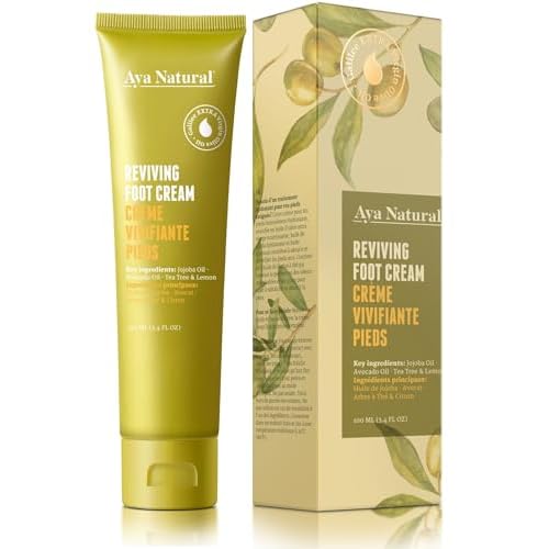 Natural Foot Cream with Olive, Jojoba & Avocado Oils – Moisturizes and Refreshes Dry Feet – Fast-Absorbing, Non-Greasy Formula with Tea Tree & Lemon – 100ml / 3.4 fl oz