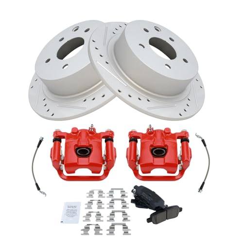 Image of TRQ Performance Rear Brake Pad and Rotor Set Ceramic Coated Drilled Slotted | For 2007-2012 Nissan Altima