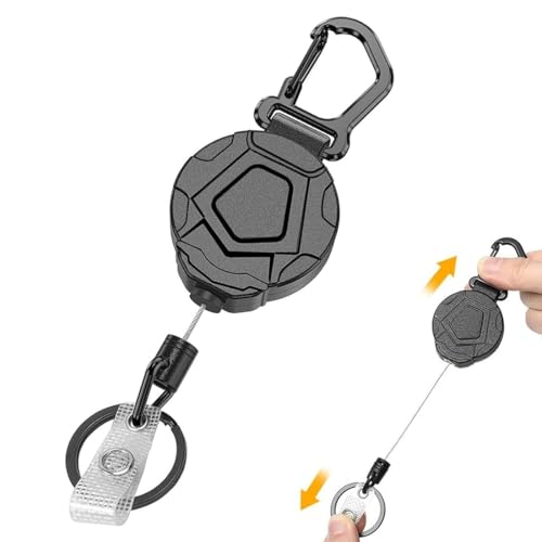 COYUN llaveros retráctiles, Llavero Extensible, mosquetón resistente, carrete táctico de identificación con cable retráctil,Llavero Retráctil Resistente con Cable Acero 60cm, Mosquetón de Carrete