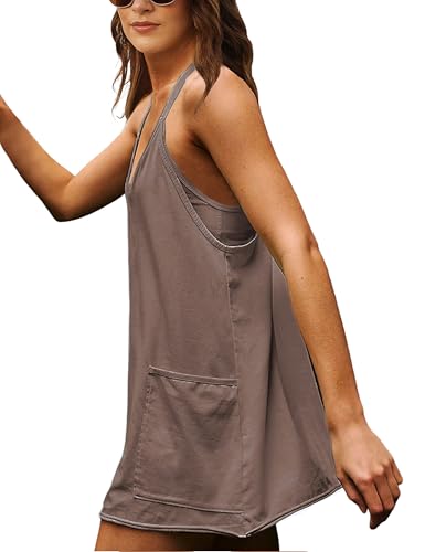 Image of Lianlive Women Athletic Mini Dresses Built-in Shorts Set Summer Sleeveless Sundress Hot Shot Mini Dress