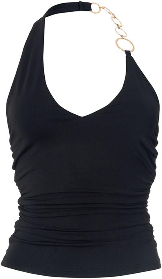 Women's Ring Halter Crop Top Metal Chain Strap Open Back Sleeveless Slim Fit Summer Backless Tank Tops Vest Cami Shirt - Image 8