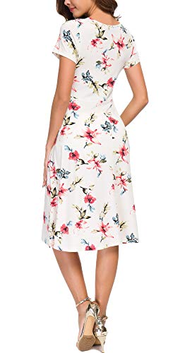Urban Coco Women's Floral Print Short Sleeve Flared Midi Dress (S, 5) #TOP5