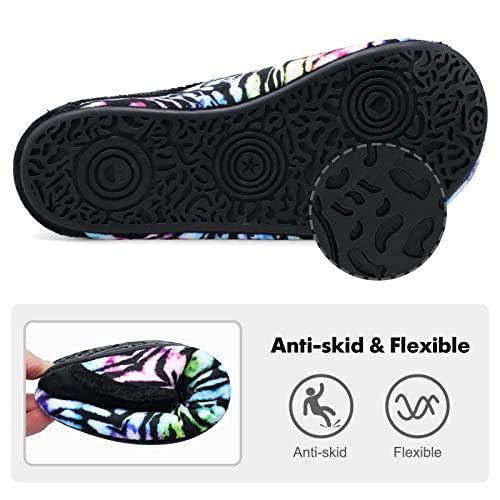Xihalook Womens Mens Fuzzy Fleece Closed Back Indoor Slippers House Shoes For Travel & Indoors Black Multi, 7-7.5 Women/5.5-6 Men #TOP3