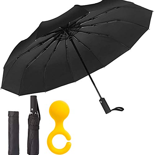 折りたたみ傘 自動開閉 頑丈な12本骨 メンズ超防水折りたたみ傘 大サイズ 耐風 晴雨兼用 台風対応 梅雨対策 大きい 超撥水 おりたたみ傘 収納ポーチ付き