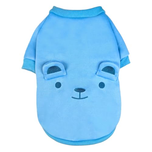 Image of Blue Cute Dog Sweater Soft Winter Clothes for Small Dogs, M | Classic Blue Knit Pullover, Fall Winter Outfit, Elastic Cuffs, Holiday Party Matching, Machine Washable Sweatshirt for Pets
