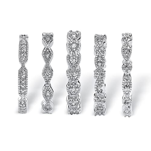 PalmBeach Silvertone Round Cubic Zirconia 5 Piece Set Eternity Ring Sizes 6-122