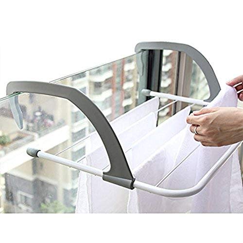 DAYNECETY Séchoir à linge pliable en acier inoxydable pour porte ou fenêtre Gris Cover