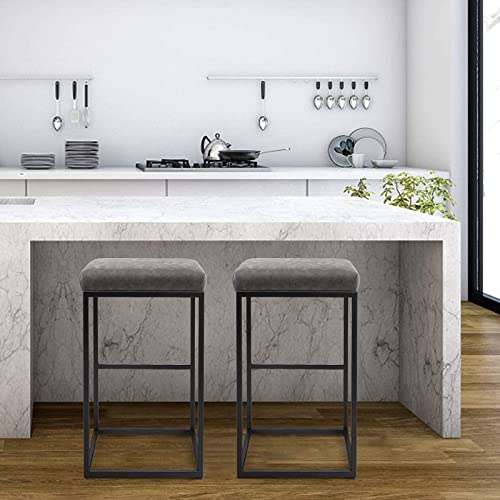 Phi Villa Bar Stools Counter Heighr Set Of 2, 30 Inches, Backless, Square, Grey, 2 Packs #TOP6