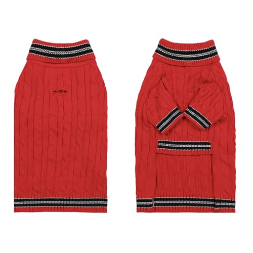 Image of Small /Medium Dog Sweater, Warm Dog Winter Coat w /Sleeves, Comfortable High Neck & Leash Hole, Premium Dog Clothes for Schnauzer-Best for Holidays, Daily Walks M Bright Red