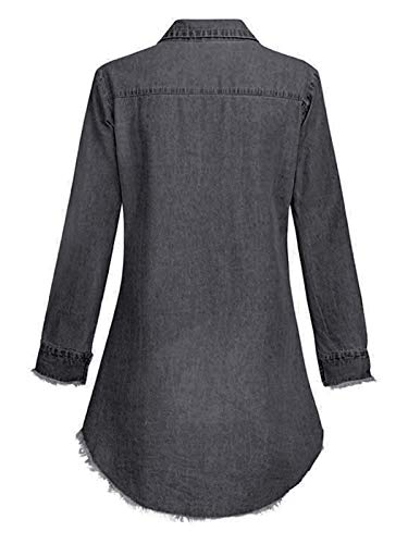 Eledobby Camisa Jeans Feminina Vestido Casual de Manga Comprida com Franjas Túnica de Comprimento Mé