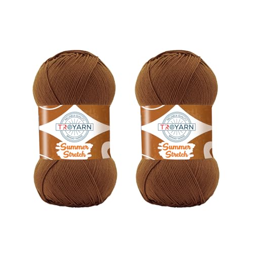 Troyarn Summer Stretch Acrylic Yarn for Crocheting - Skein Yarn Made from 100% Elastic Microfiber Acrylic for Knitting, 100gr 438 yds (114122 - Brown, 2 Skein)