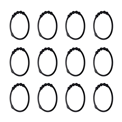 Zenna Home Rustproof Stainless Steel Oval Roller Shower Rings, Set Of 12, Black #TOP4