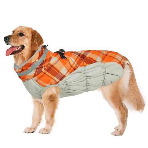 Image of Lelepet Warm Dog Winter Coat Dog Coats for Large Dogs Waterproof Jacket | Reflective Cold Weather Coats with Harness Windproof Zip-Up Winter Fleece Vest Padded Snowsuit Pitbull Labrador XXL