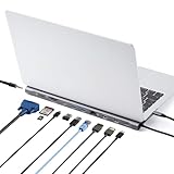 サンワダイレクト USB-C ドッキングステーション 2画面出力 100W PD対応 HDMI ×2/ VGA/LAN/USB-C ×1/USB-A×2/ 3.5mm / SD/microSD 11in1 Win/Mac対応 ケーブル一体型 拡張 ノートPCスタンド 400-VGA028