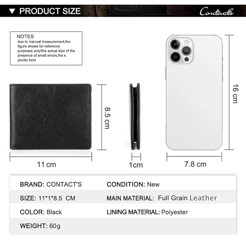 Image of Contacts Genuine Leather Wallet for Men | Slim Bifold Wallet with Magnetic Closure | 4 Card Slots & Cash Compartment | Premium Black Leather Wallet