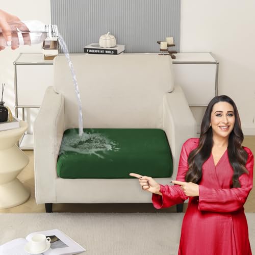 Image of HOKIPO 100% Waterproof Stretchable Seat Couch Cushion Cover, 1 Seater, Green (AR-5352-GRN)
