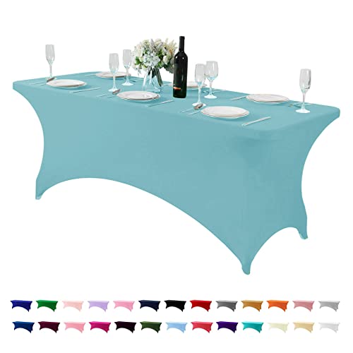 Hezuzo Spandex Table Cover for 6Ft or 4fT or 8ft Table Universal Fitted Stretch Tablecloth for Party, Banquet, Wedding and Events-Aqua